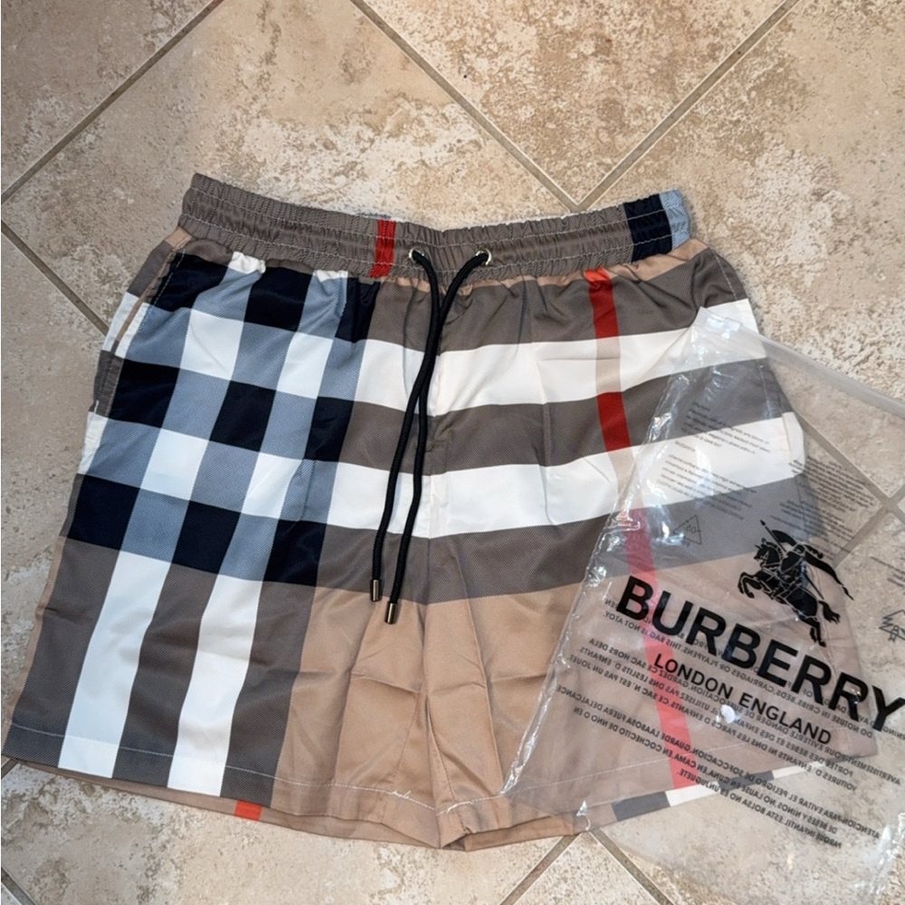 Burberry Men's Plaid Athletic Shorts - Black, White, Tan, Red